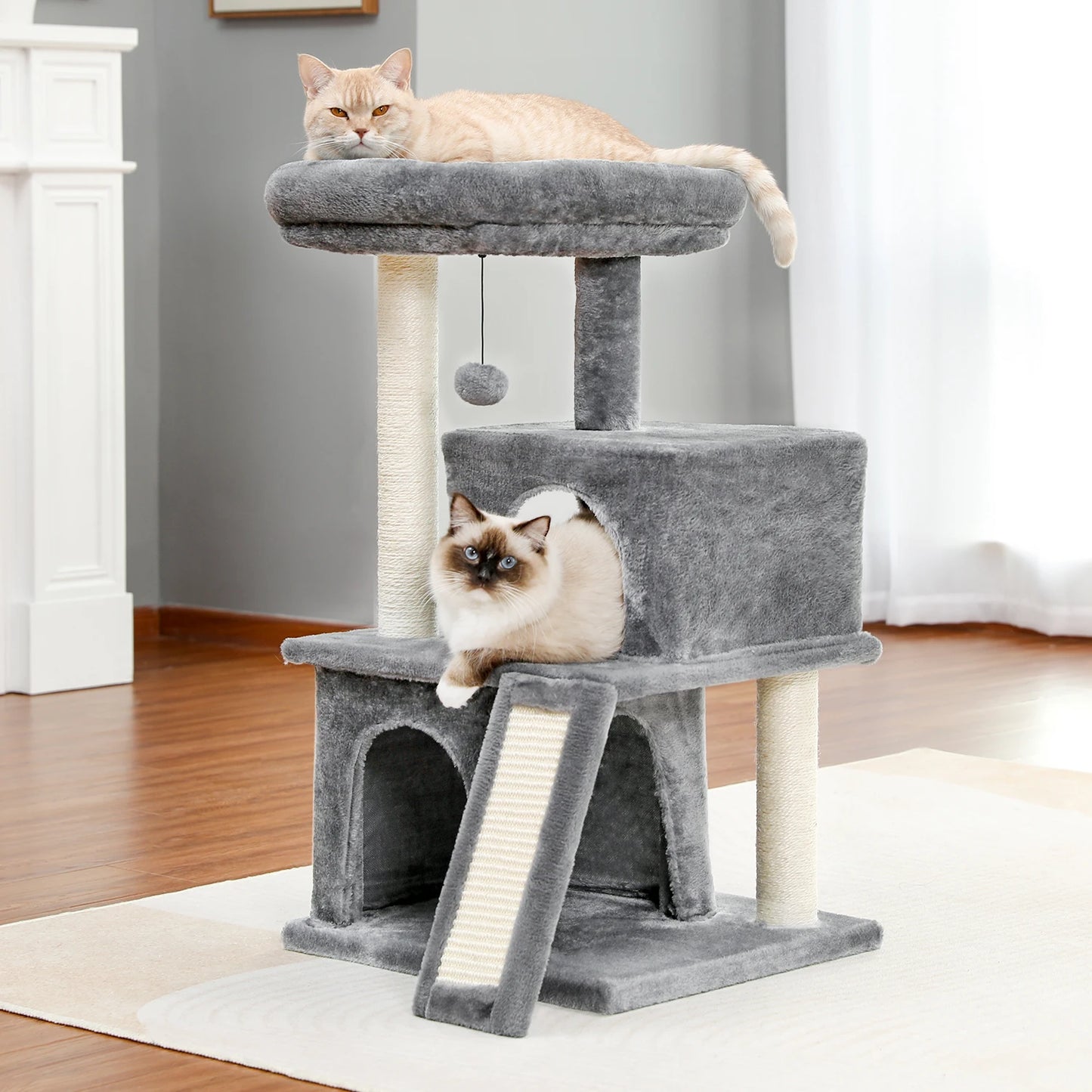 Cat Tree with Natural Sisal Scratching Post, Comfortable Condo, Spacious Top Perch, Cat Accessories, Toy, Cat Tower for Indoor Cats