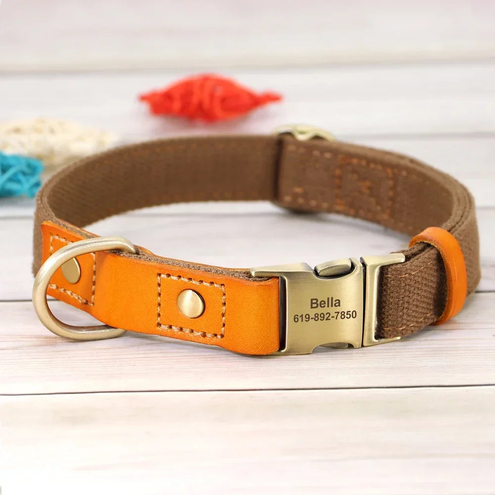 Nylon Custom Dog Puppy Collar Leash Set Personalized Genuine Leather Pet Nameplate ID Tag Accessories Collars Pet Products