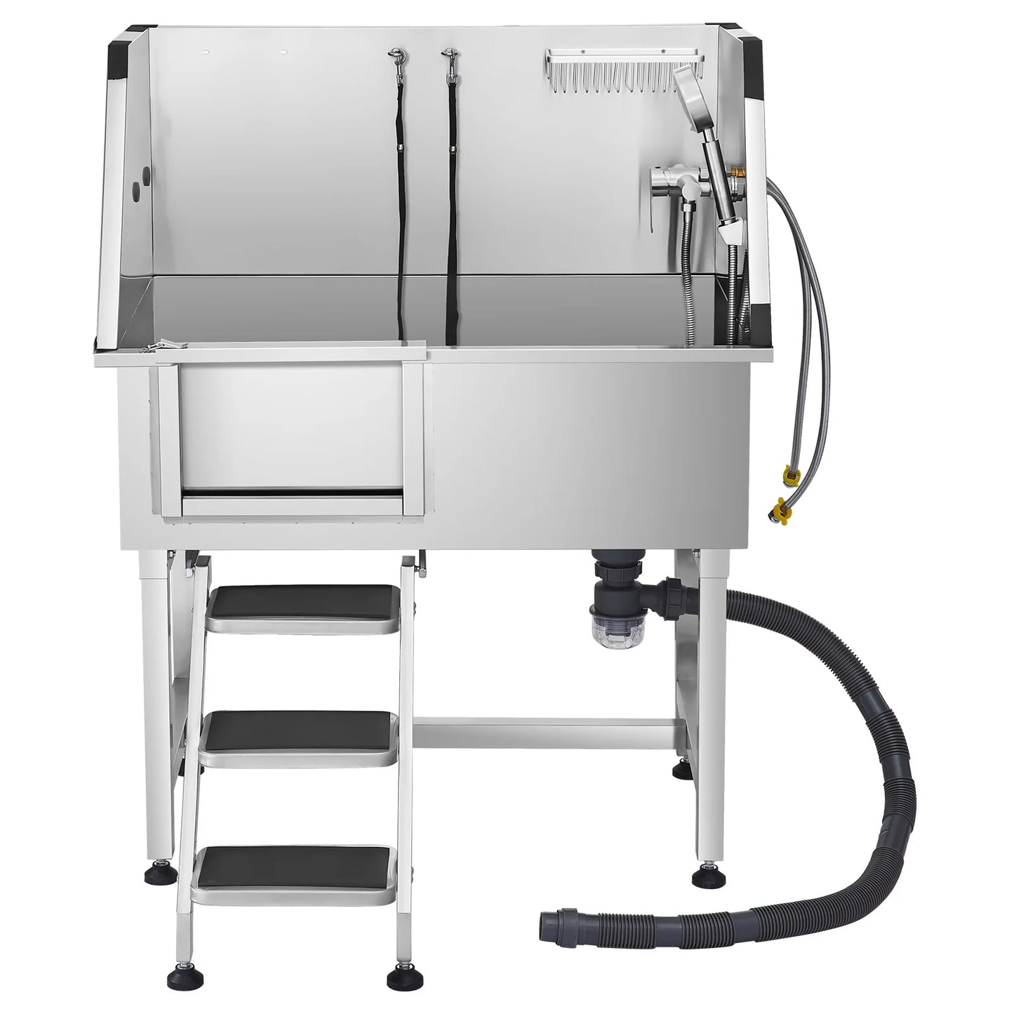 Stainless Steel Dog Washing Station 38in Pet Grooming Tub w/ Storage Stairs Faucet & Showerhead&Soap Holder Dog Bathtub