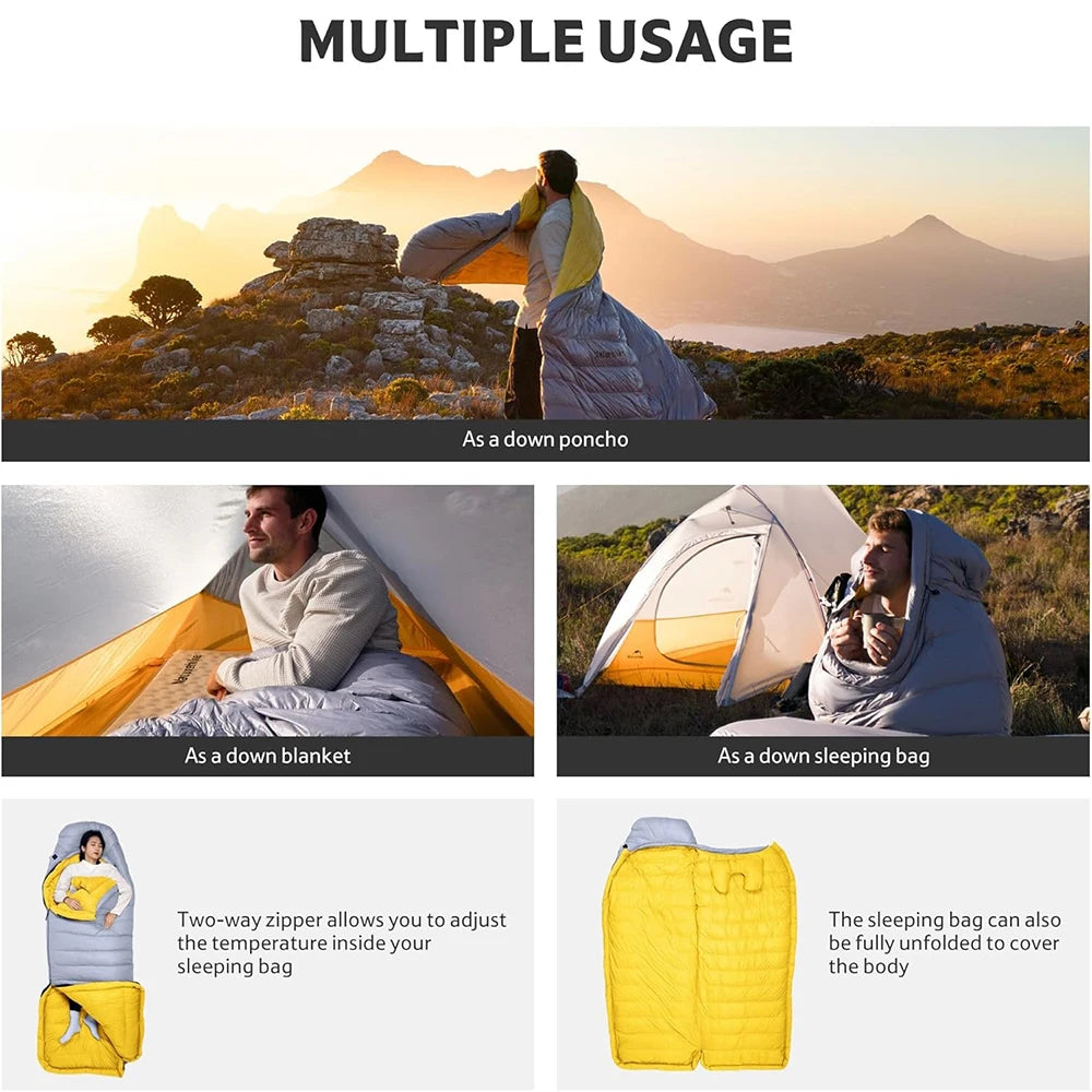 CW700 Sleeping Bag Ultralight Down Sleeping Bag for Adults Outdoor Winter Warm 650FP Duck Down Envelope Sleeping Bag