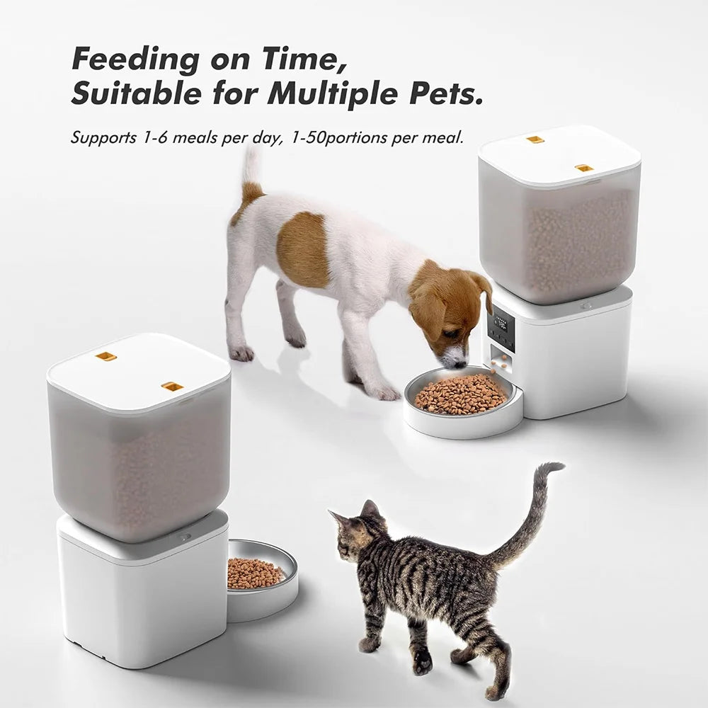 8L Automatic Cat Feeder, Smart Pet Food Dispenser with Key Control, Voice Recorder, Dual Power Supply, Timed Auto Dog Feeder with Stainless Steel Bowl