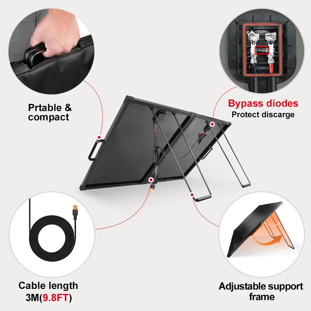 100W Pro Foldable Solar Panel Suitcase Kit, Portable Outdoor Charger Suitcase for Camping, RV, Van Life & Emergency Use