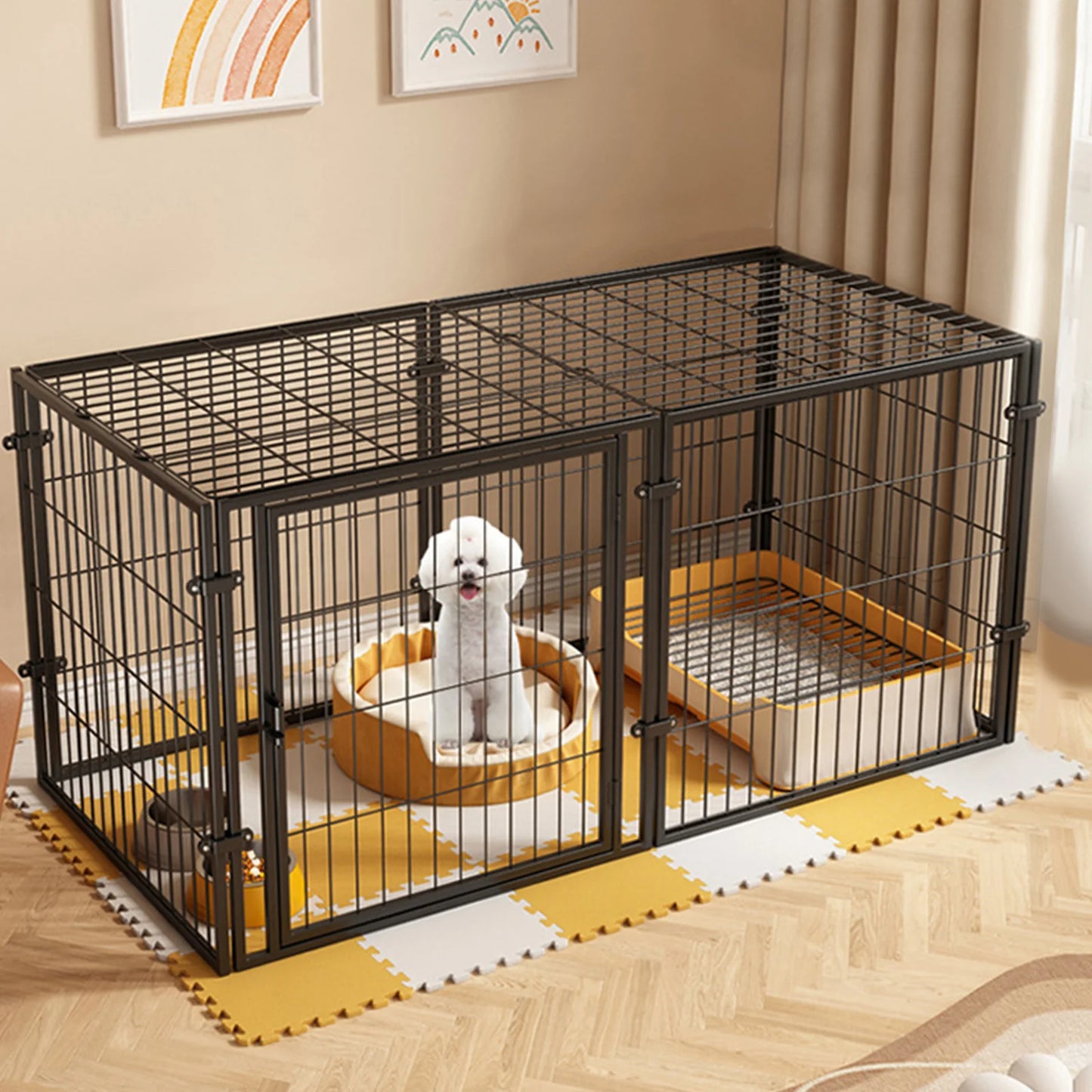 48 Inch Puppy Playpen with Door Heavy Duty Wire Dog Crates Metal Grid Dogs Cage Kennel Stackable for Puppy/Small Dog/Rabbit/Pig