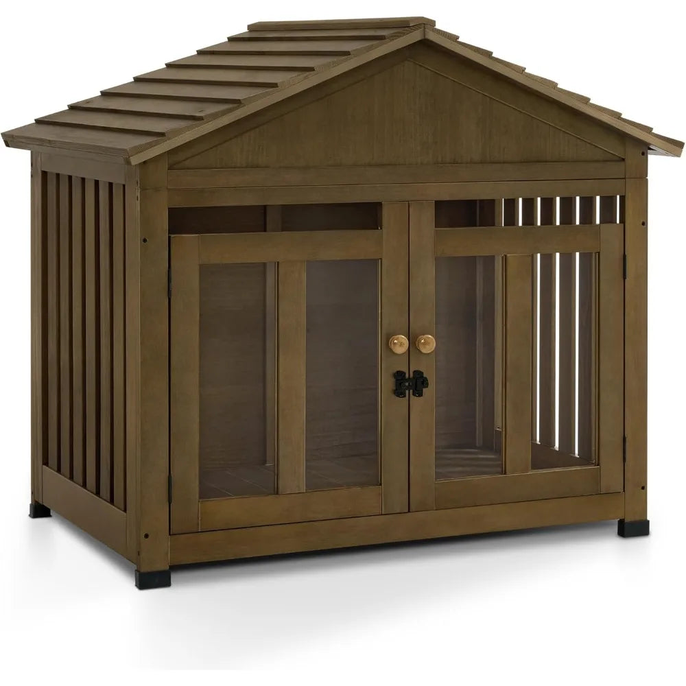 MCombo Wooden Dog House Furniture, Solid Wood Pet Kennel Indoor for Small/Medium Dogs, JD54 (Brwon, Medium)