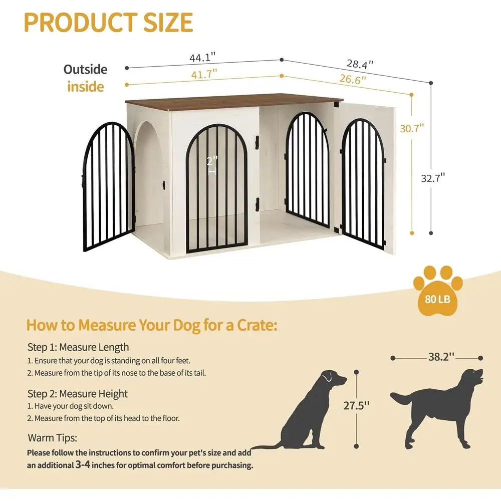 Wooden Dog Crate Furniture, Indoor Kennel for Small to Large Dogs, Heavy Duty Decorative Pet House with Side Table, White and Brown