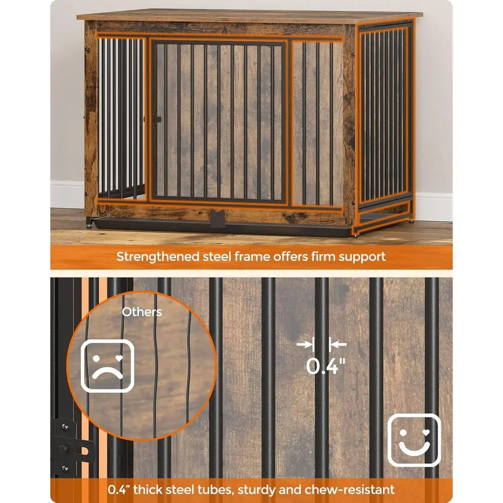 Rustic Brown 38 Dog Crate with Removable Tray, Suitable for Dogs up to 70 lbs, Double Door Kennel Furniture