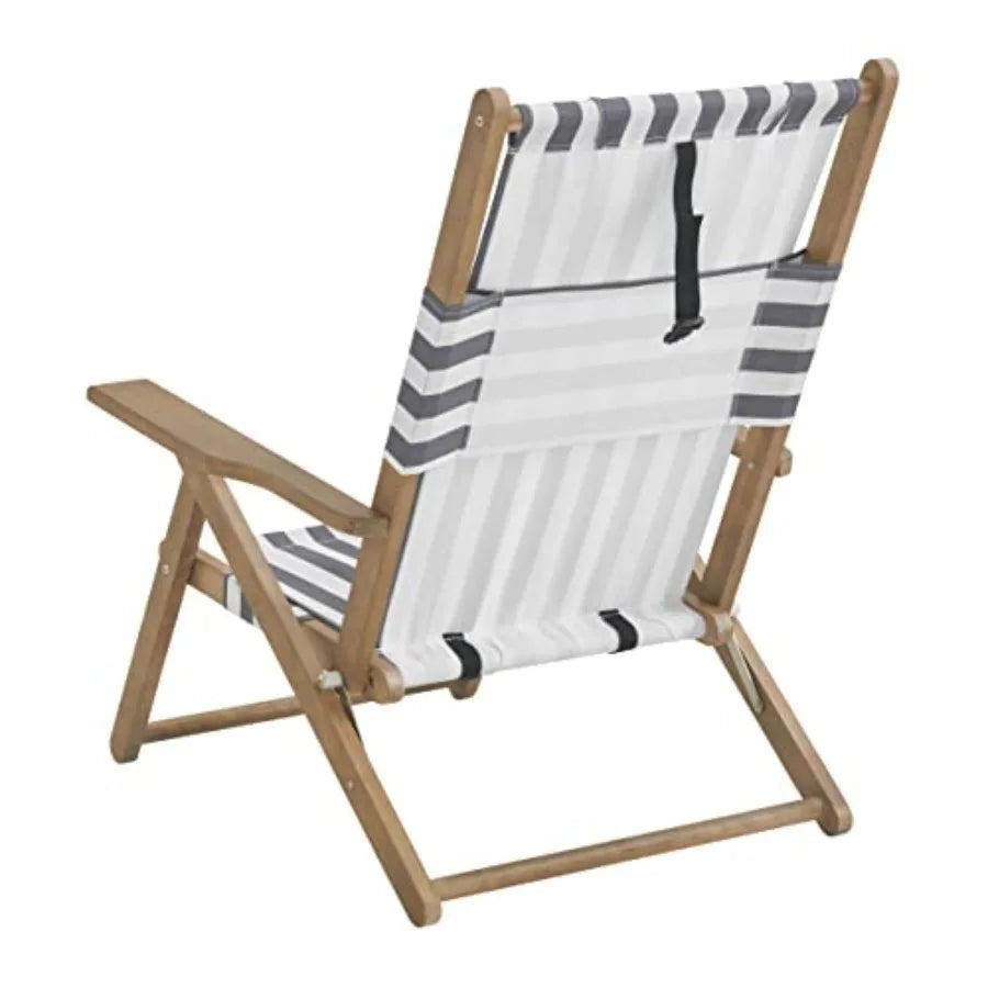 Beach Chair - Outdoor Weather-Resistant Wood Folding Chair With Backpack Straps - 4-Position Reclining Seat - Beach Essentials