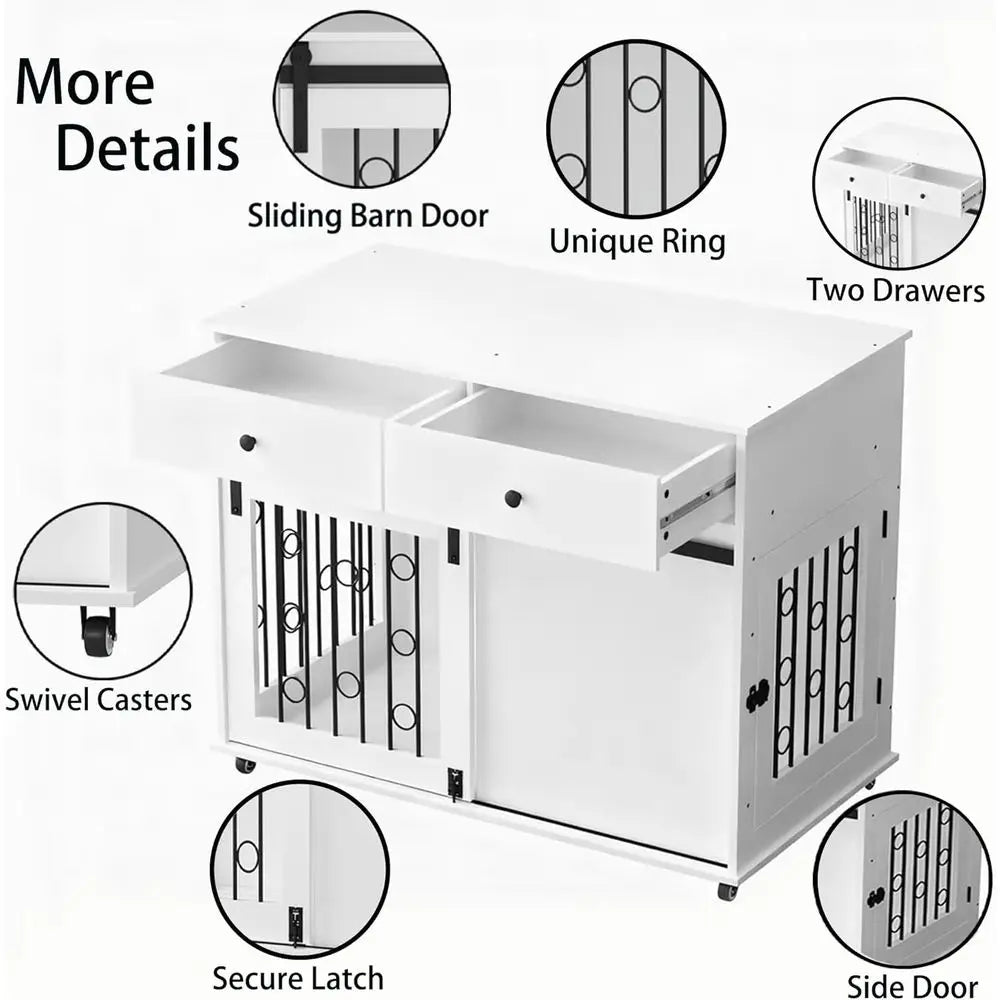 Indoor Dog Crate Furniture with Sliding Door, Lockable Wheels, and Metal Bars for Small to Medium Dogs