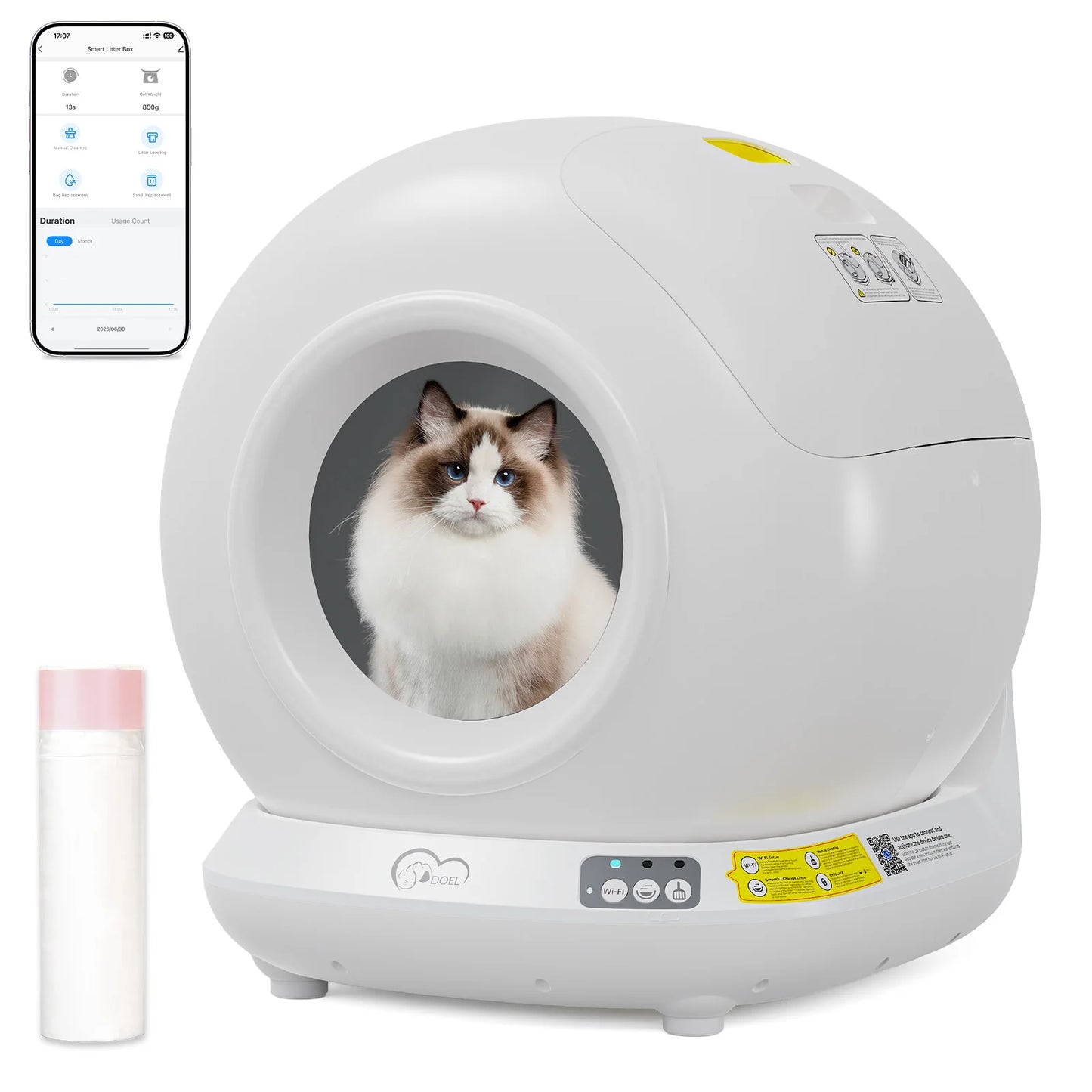 Smart Self-Cleaning Cat Litter Box With App Control, Only Supports 2.4G WiFi, 78L Capacity, Includes Trash Bags, 4 Sets Of Gravity Sensors For Cat Safety Compatible With Tofu & Mixed Litters, Automatic Cat Litter Box