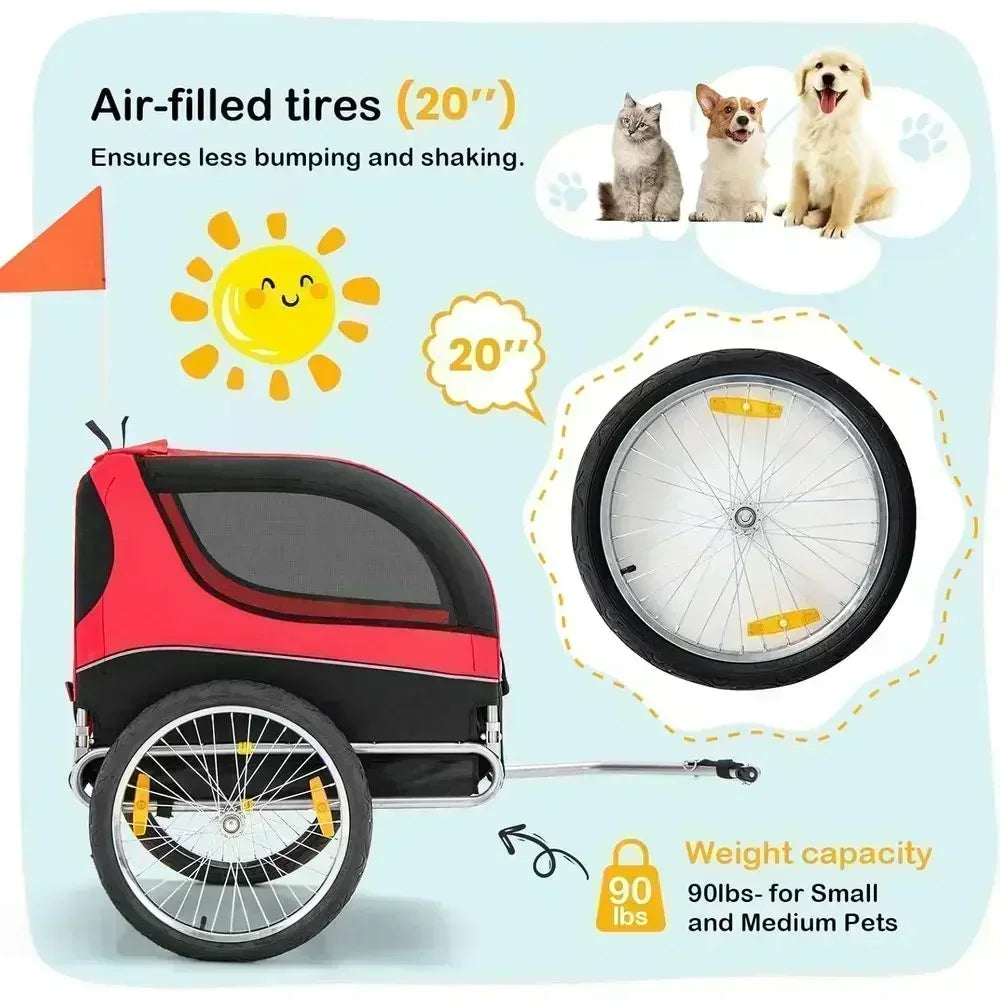 Pet Bicycle Trailer - 3-Wheeled Cart for Dogs, Safe, Easy Setup, Foldable Storage