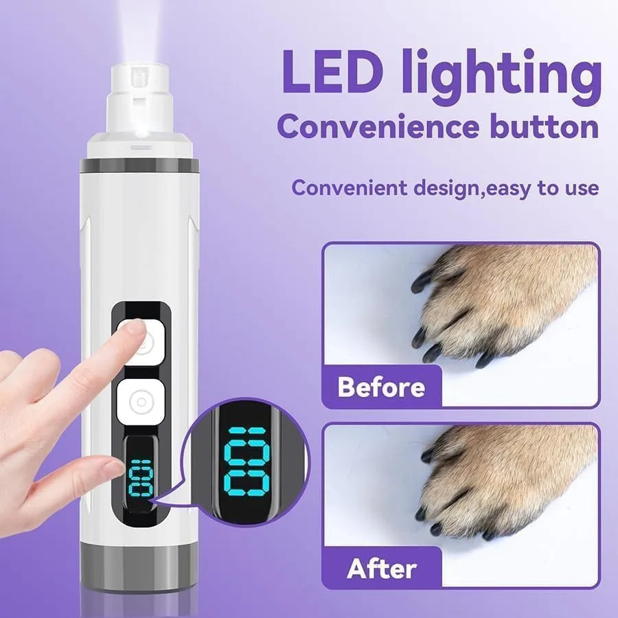 Dog Nail Grinder Quiet- Cat and Dog Nail Grinder with LED Light and Battery Display and Upgrade Grinding Head - Painless Dog Nail Grinder