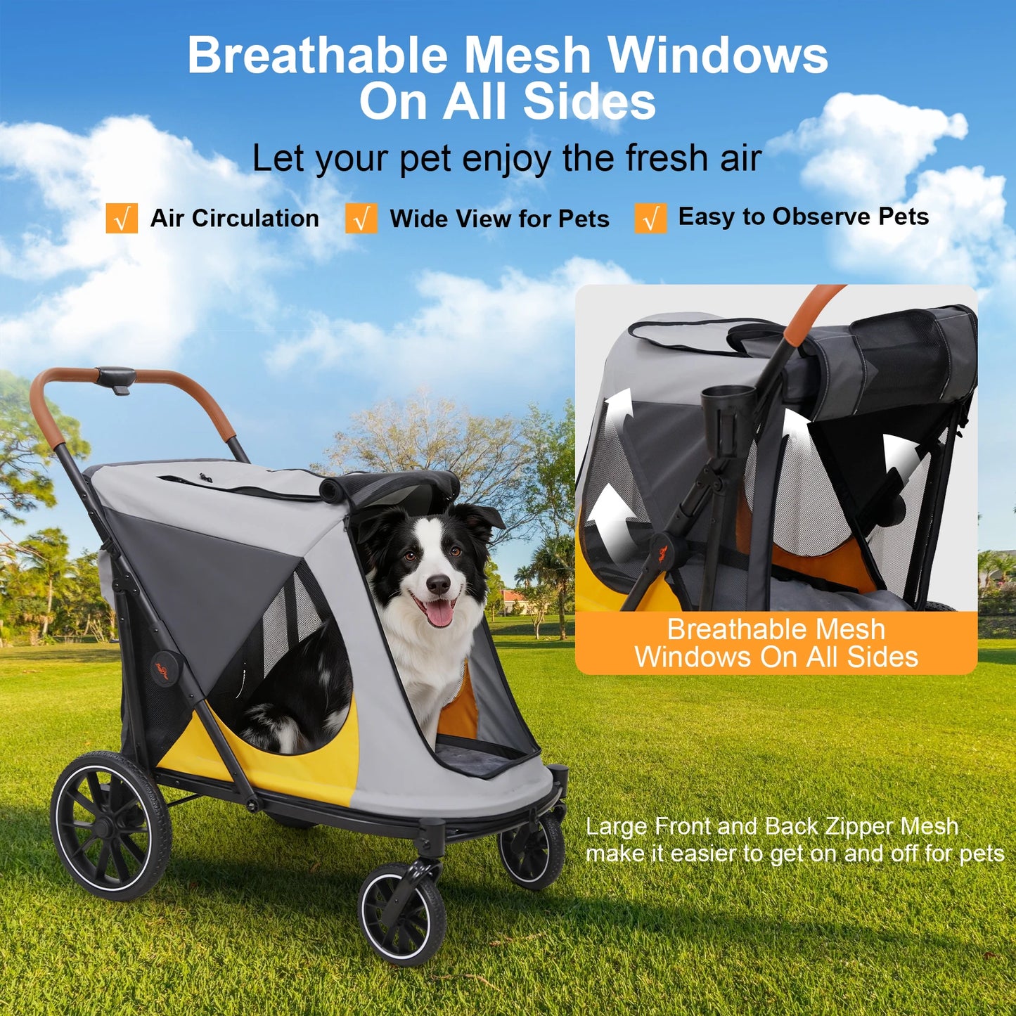 Large Foldable Pet Dog Stroller Rolling Dogs Cat Carrier for Senior Old Pet up to 42KG