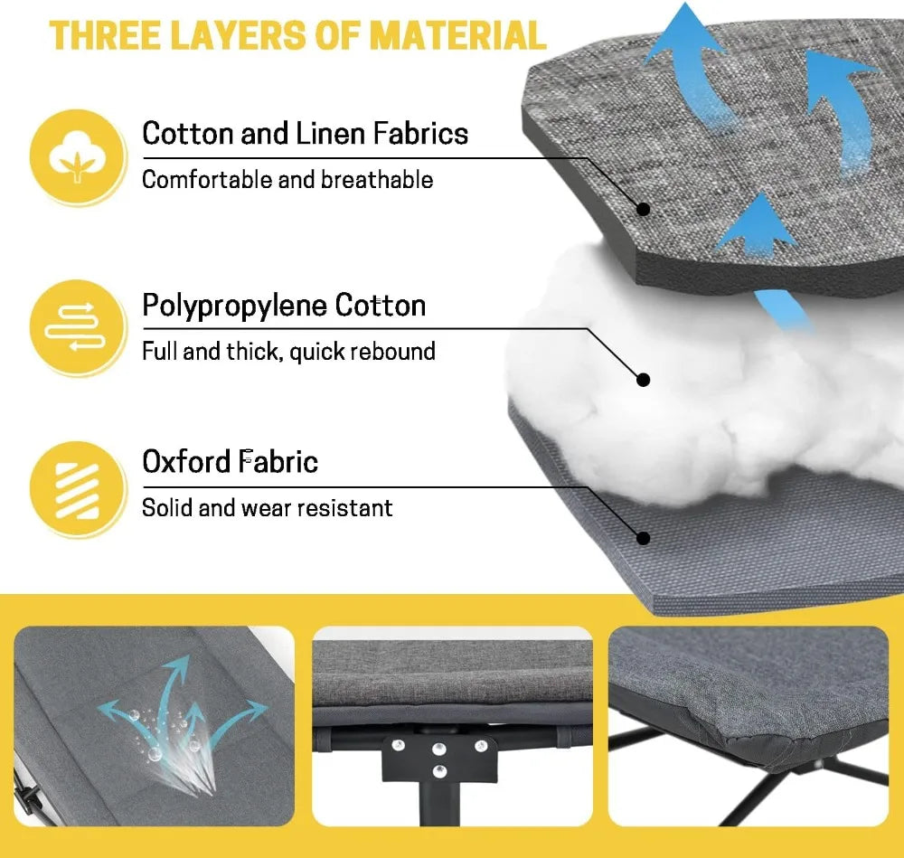 Camping Cot for Adults with Cushion & Pillow, Portable Folding Bed, Supports 450 lbs
