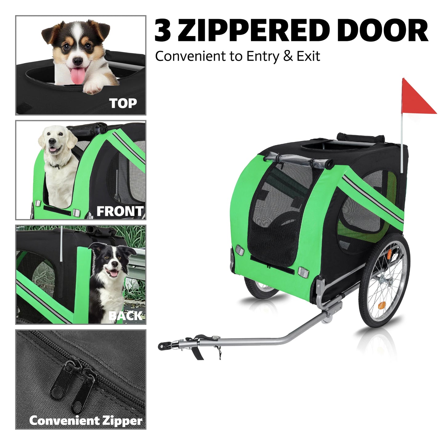 2-in-1 Bike Trailer & Push Cart for Pets - All-Terrain Pet Carrier & Durable Steel Frame, 66LB Capacity for Cycling, Camping