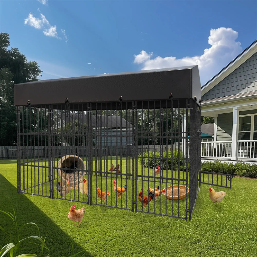 A Heavy-Duty Large Dog Kennel Pet Welded Metal Playpen Animal Cage with Roof Cover Pet Run Enclosure Playpen House Outdoor Indoor