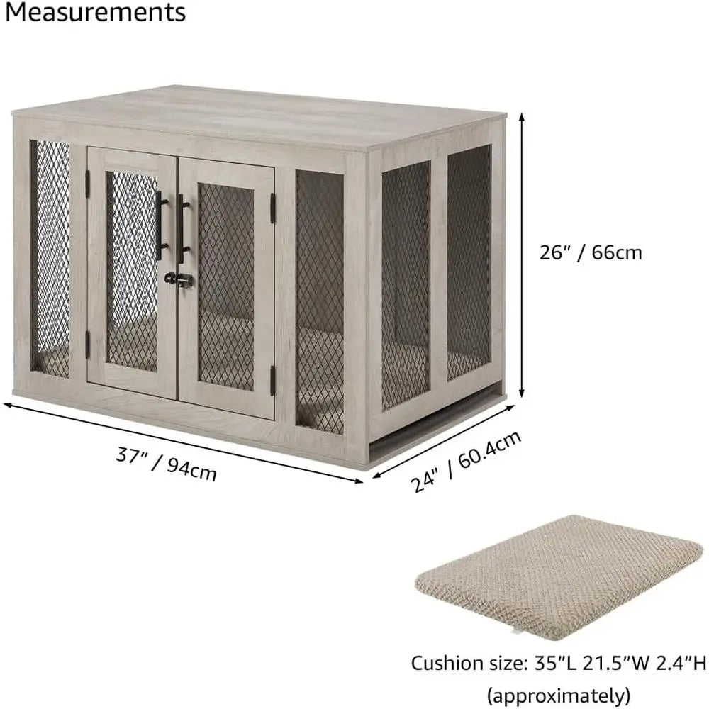 Furniture Style Dog Crate with Cushion and Tray, Mesh Dog Kennels with Double Door, End Table Dog House, Medium Crate Indoor Use