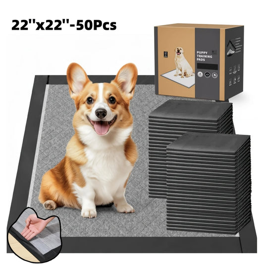 22" Pee Pads for Dogs, Activated Charcoal, 50pcs, Powerful Odor Absorbent, 6 Layers Of Protection, Instantly Absorbent, 100% Lea