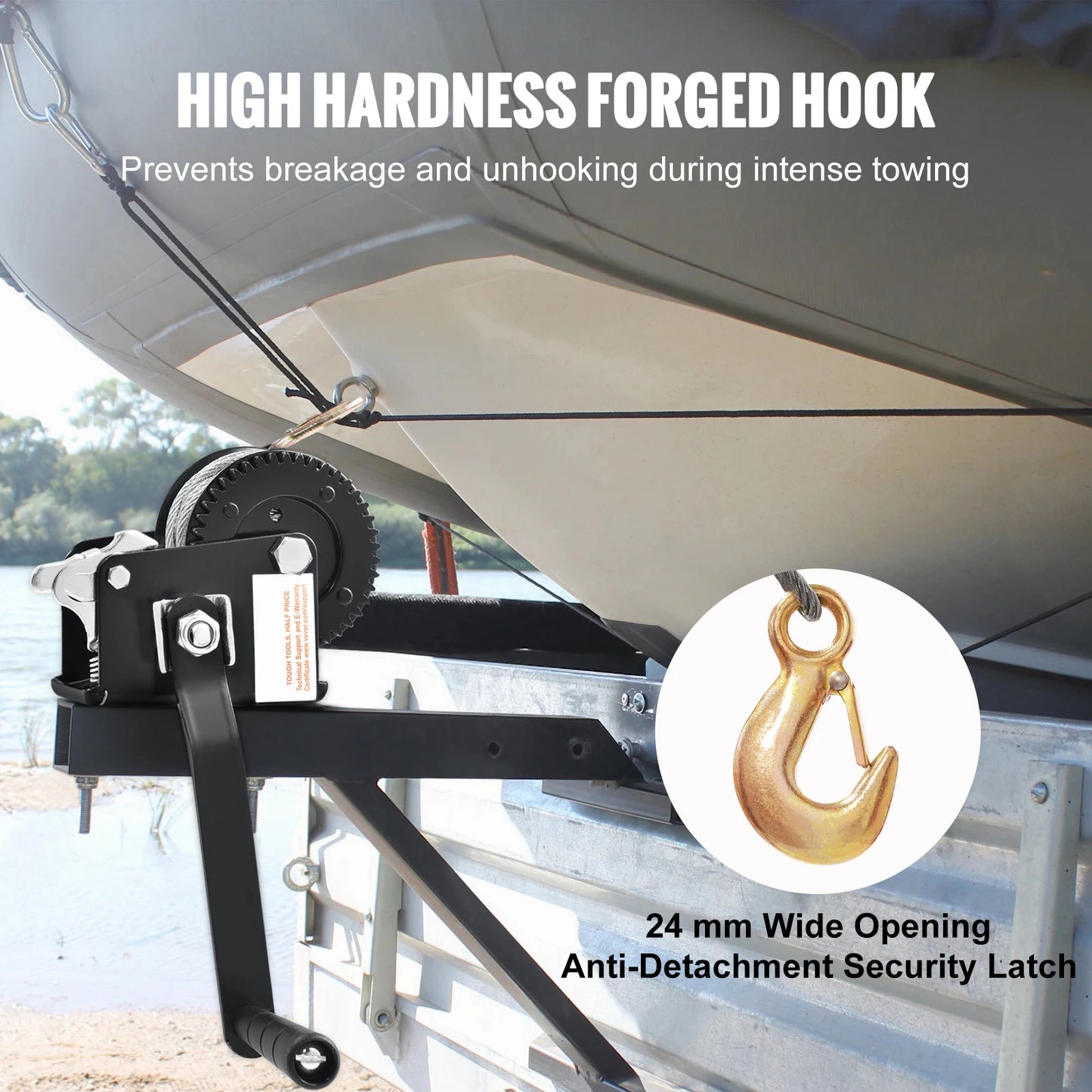 Hand Winch Heavy Duty Rope Crank with 33 Ft Steel Wire Cable and Two-Way Ratchet for Trailer Boat or ATV Towing