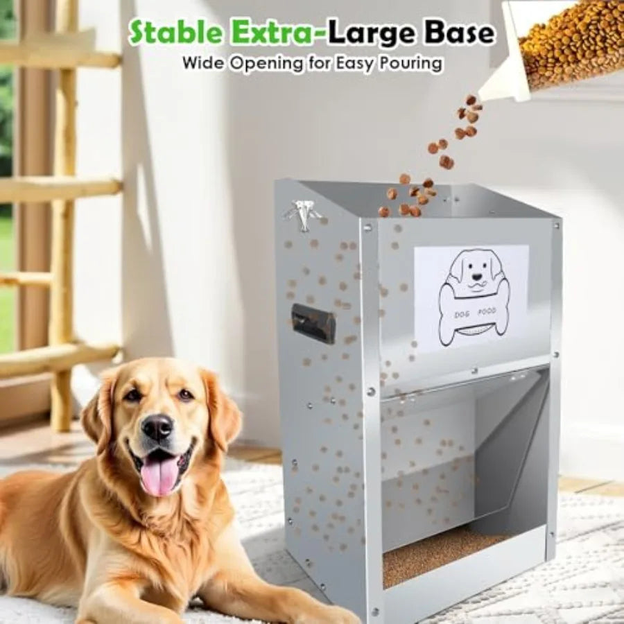 Automatic Dog Feeder Galvanized Metal Pet Food Station for Indoor and Outdoor Use 50LBS Capacity Automatic Food Dispenser