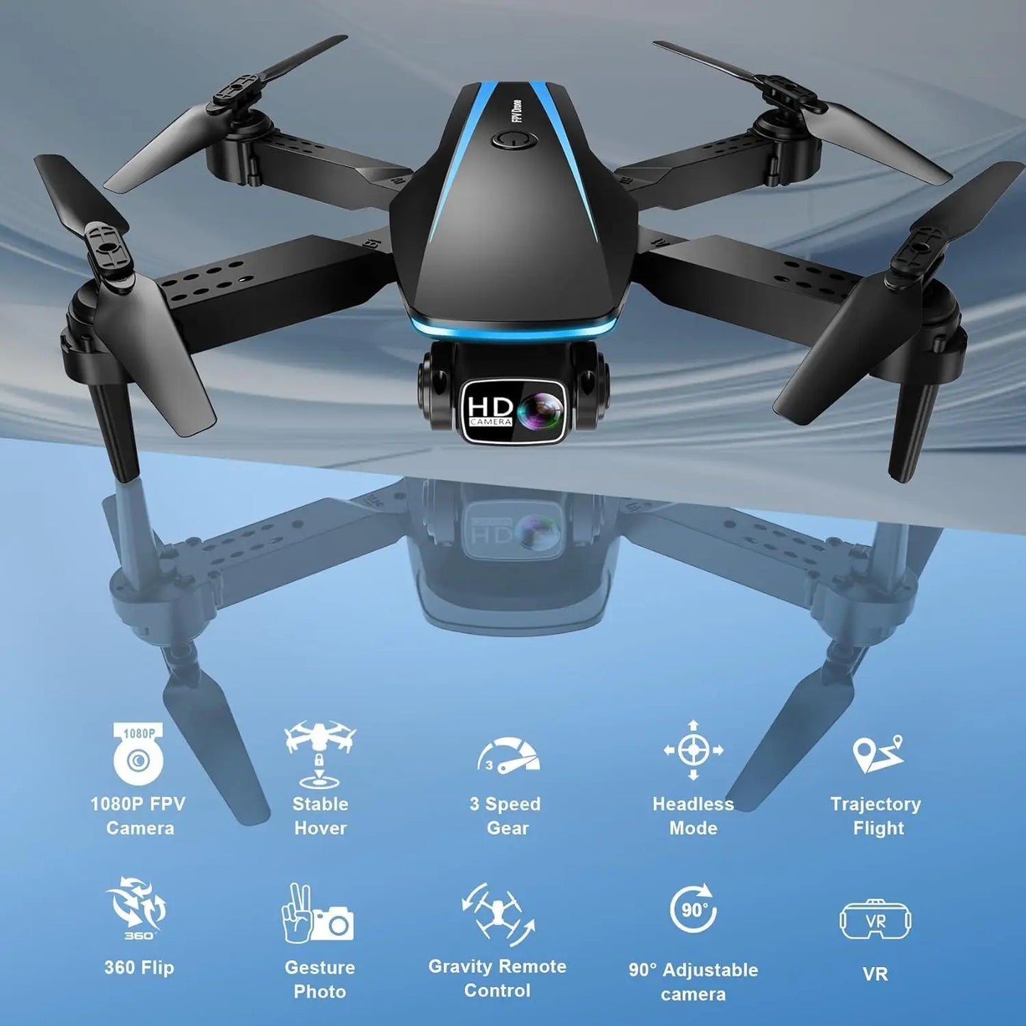 1080P HD Foldable Drone With Camera for Adults, 2 Batteries, Carrying Case, Stable Hover & Trajectory Flight