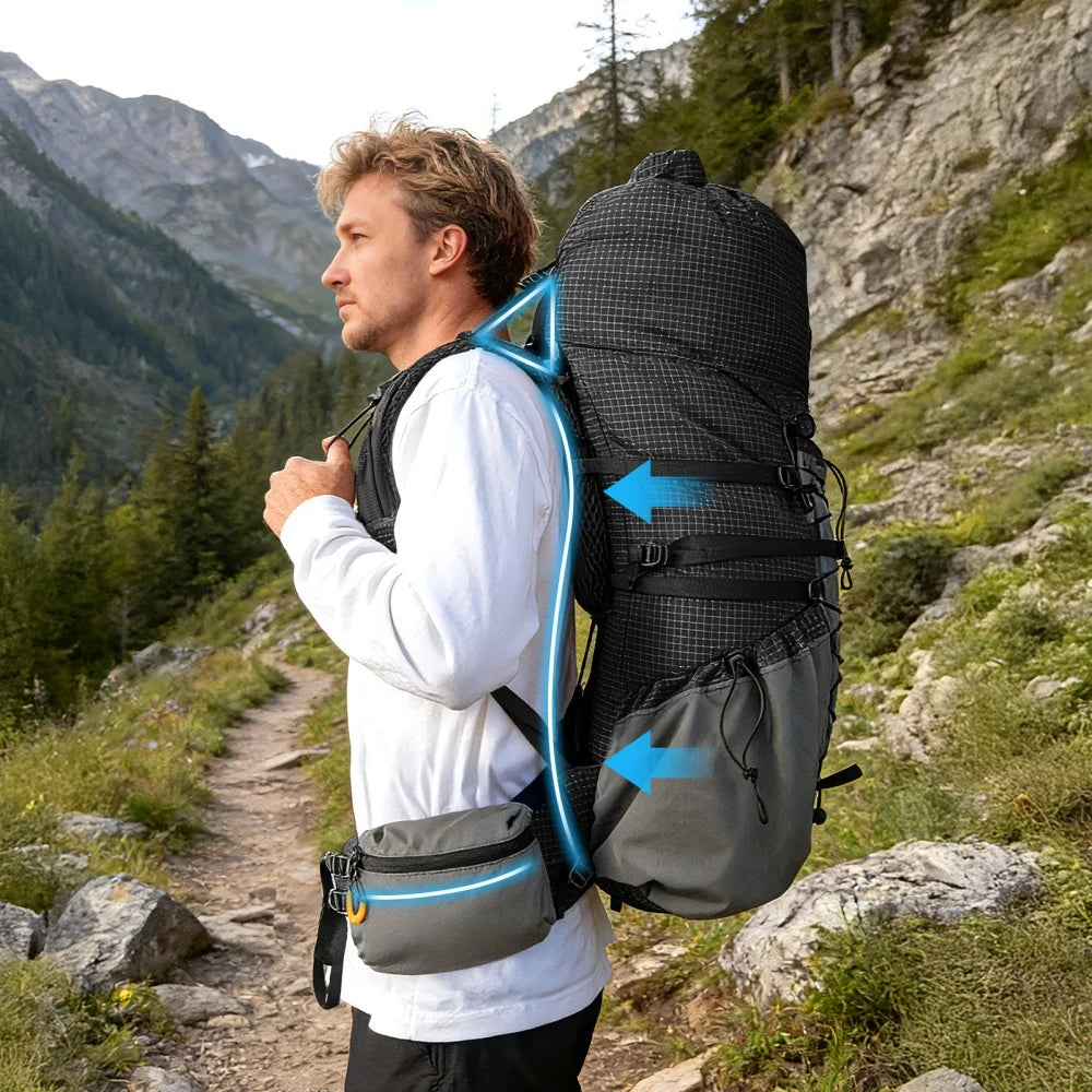 Internal-frame Hiking Backpack: 50L / 60L / 70L Roll Top Lightweight Travel Backpack with Rain Cover for Men Women Hiking Camping Backpacking