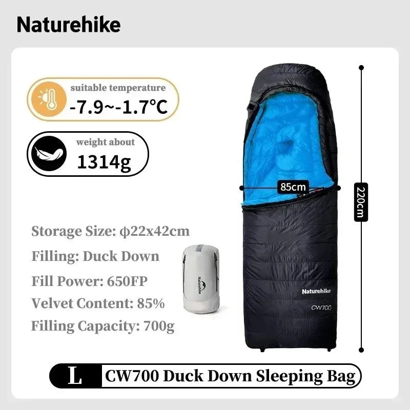 CW700 Sleeping Bag Ultralight Down Sleeping Bag for Adults Outdoor Winter Warm 650FP Duck Down Envelope Sleeping Bag