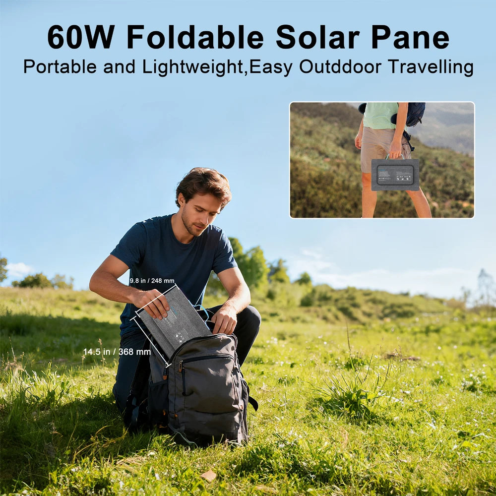 60W Portable Solar Panel 18V Foldable Solar Panel Kit with Solar Output Waterproof IP67 Solar Charger for RV Laptops Camp