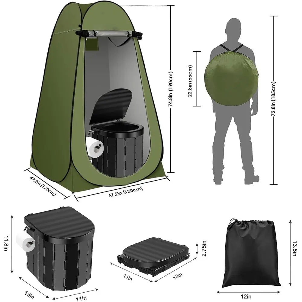 Compact Camping Toilet with Privacy Tent, Washable Outdoor Shower and Change Room Kit