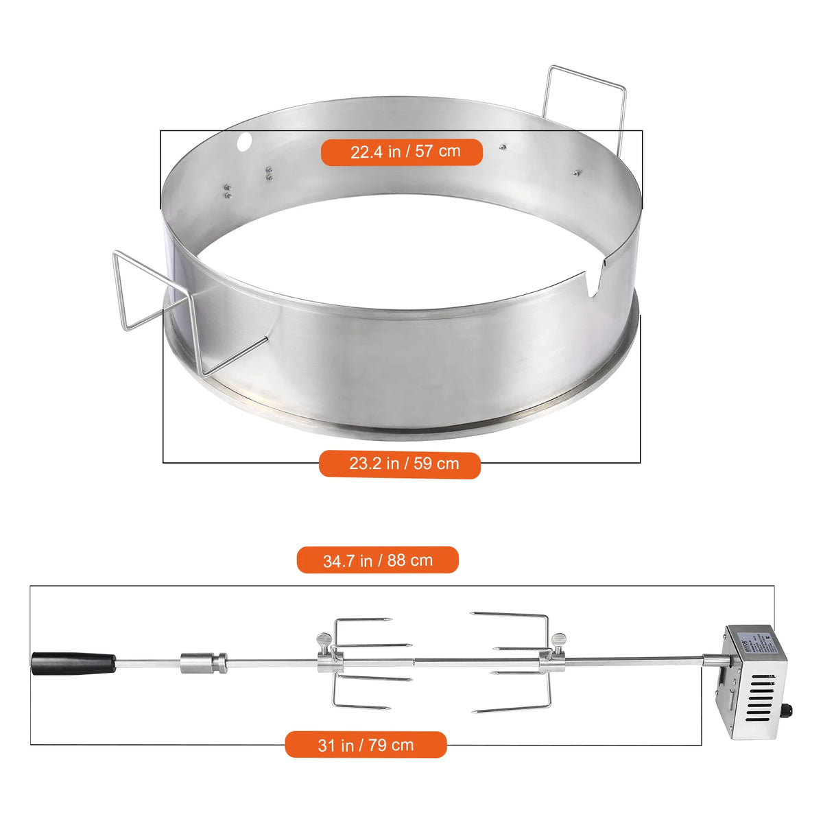 39-56 inch Universal Grill Rotisserie Kit for Grills Electric BBQ Grill w/Motor Stainless Steel Automatic Grilling Kit