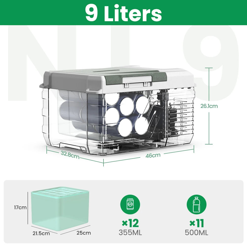 9L Portable Refrigerator 12V/24V Small Car Fridge 100V~240V AC Electric Cooler Plug in Mini Freezer for Camping