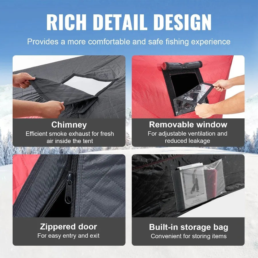 Portable Ice Shelter 4-6 Person Insulated Pop-Up Ice Fishing Tent 50 Square Feet Fishable Area Thermal Ice Shanty for Winter Fishing