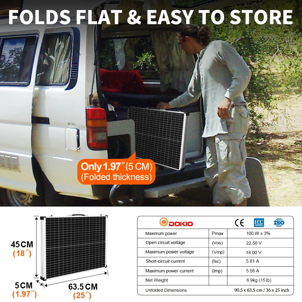 100W/160W/200W Foldable Glass Solar Panel Kit with 12V Controller, Cable Set, for RV/Home/Backup Power