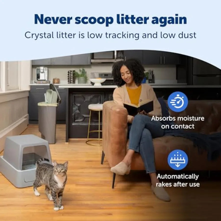 ScoopFree Crystal Smart Self-Cleaning Automatic Litter Box - Front Entry - Covered Motion-Sensing Cat Box with Integrated Health Counter