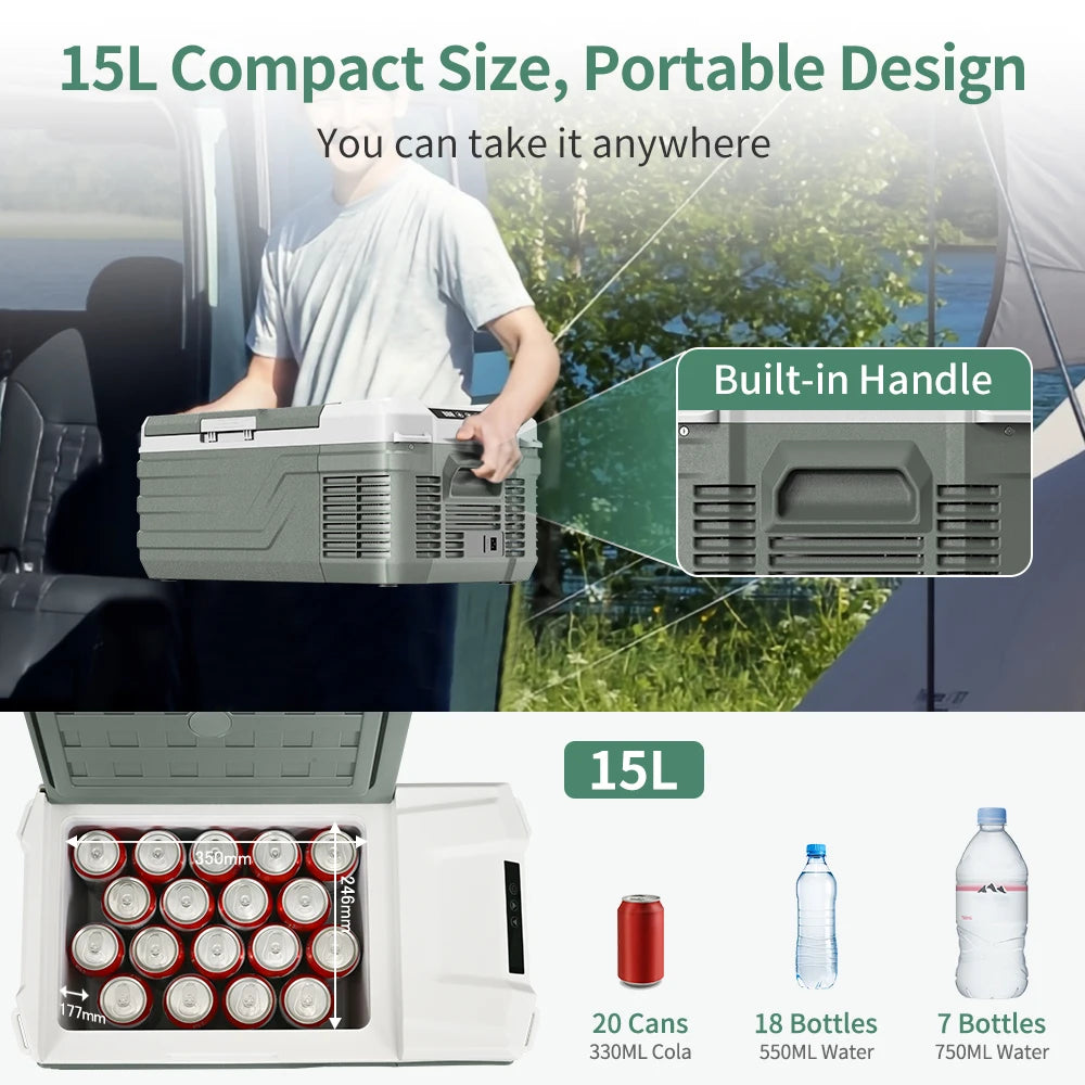 NL15 15L Portable Car Refrigerator 12 Volt Mini Fridge Freezer 12/24V DC 100-240V AC Cooler Ice Box for Truck Camping