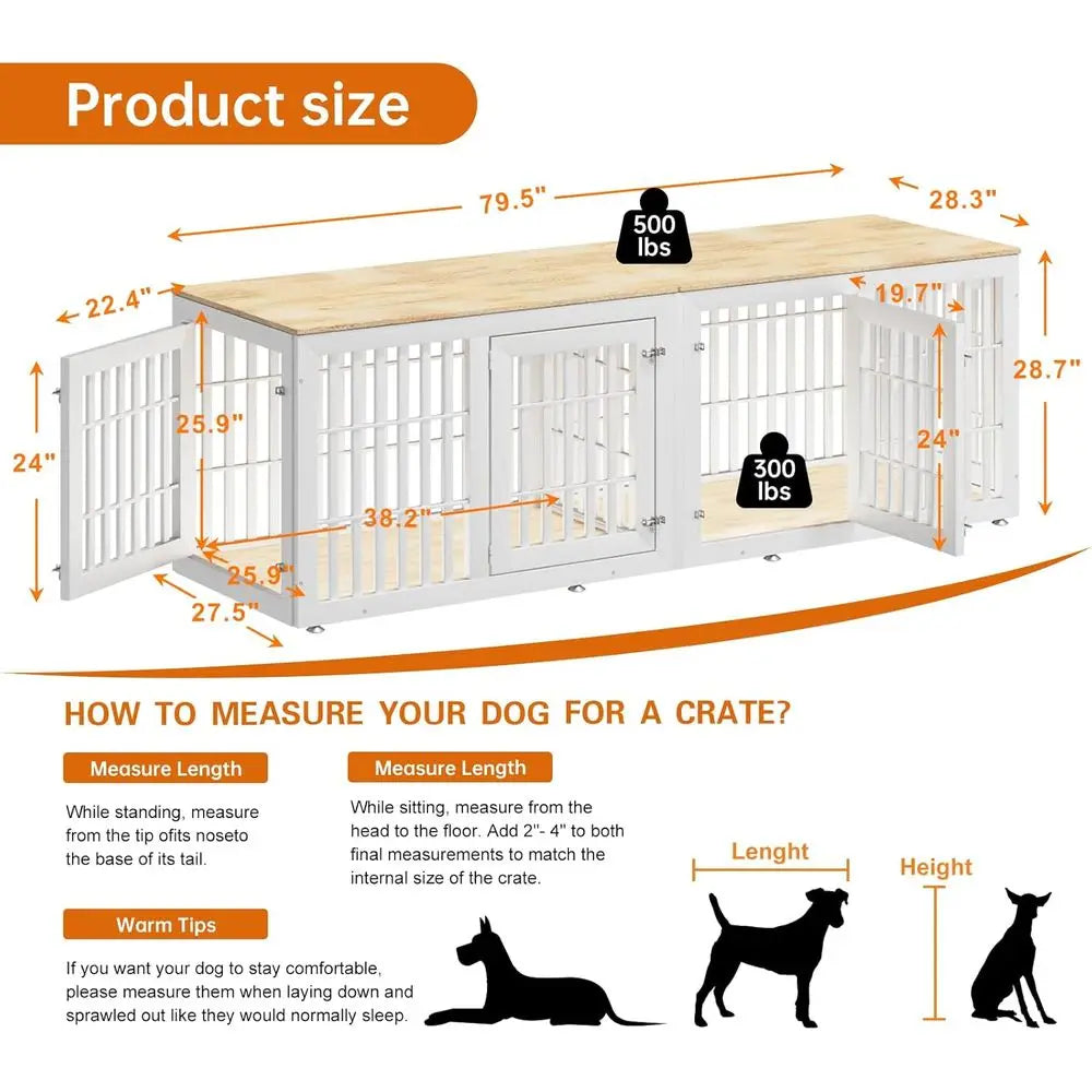 Rustic Wooden Dog Crate Furniture: Waterproof Top, Decorative Side Table for Small to Large Dogs (White & Wood)