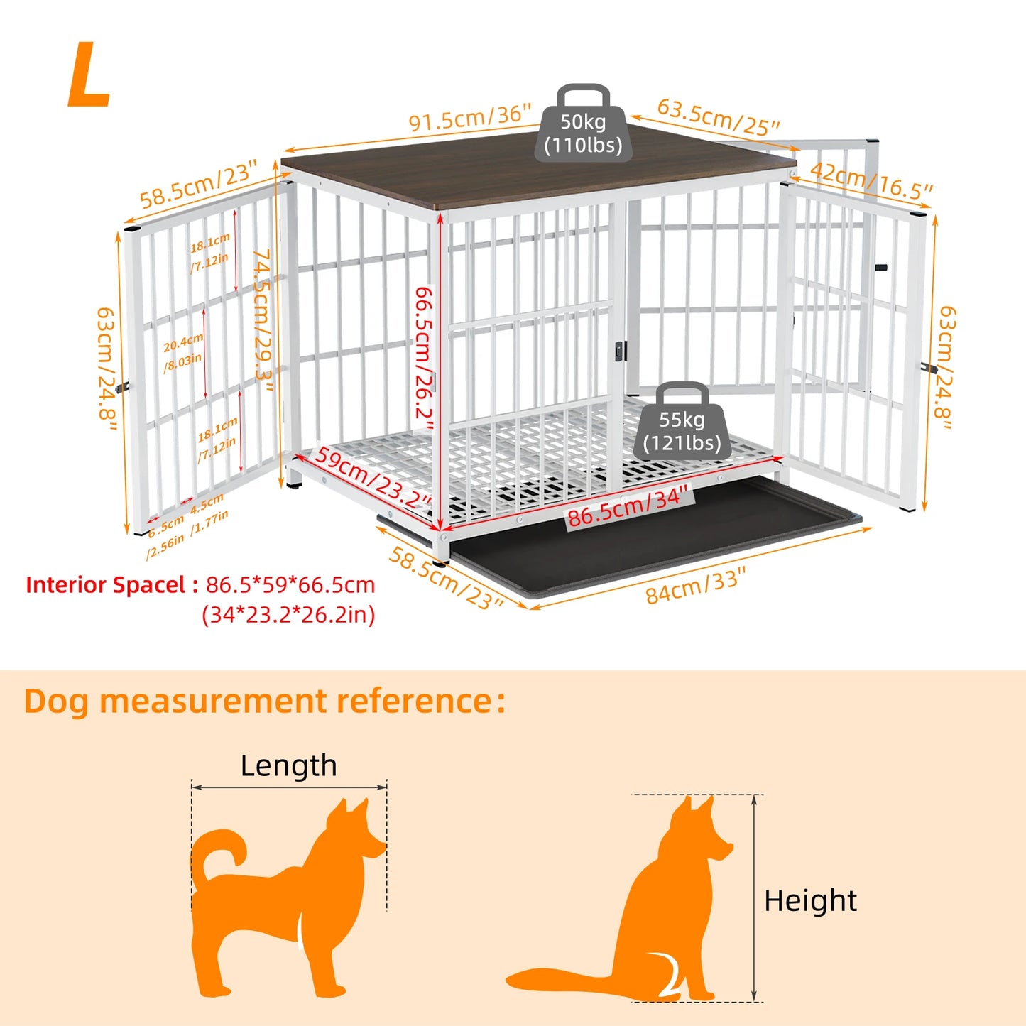 M/L/XL/2XL Dog Crate Cage Furniture Wooden Pet Kennel Table with Three Doors and Removable Tray Decorative Side End Table