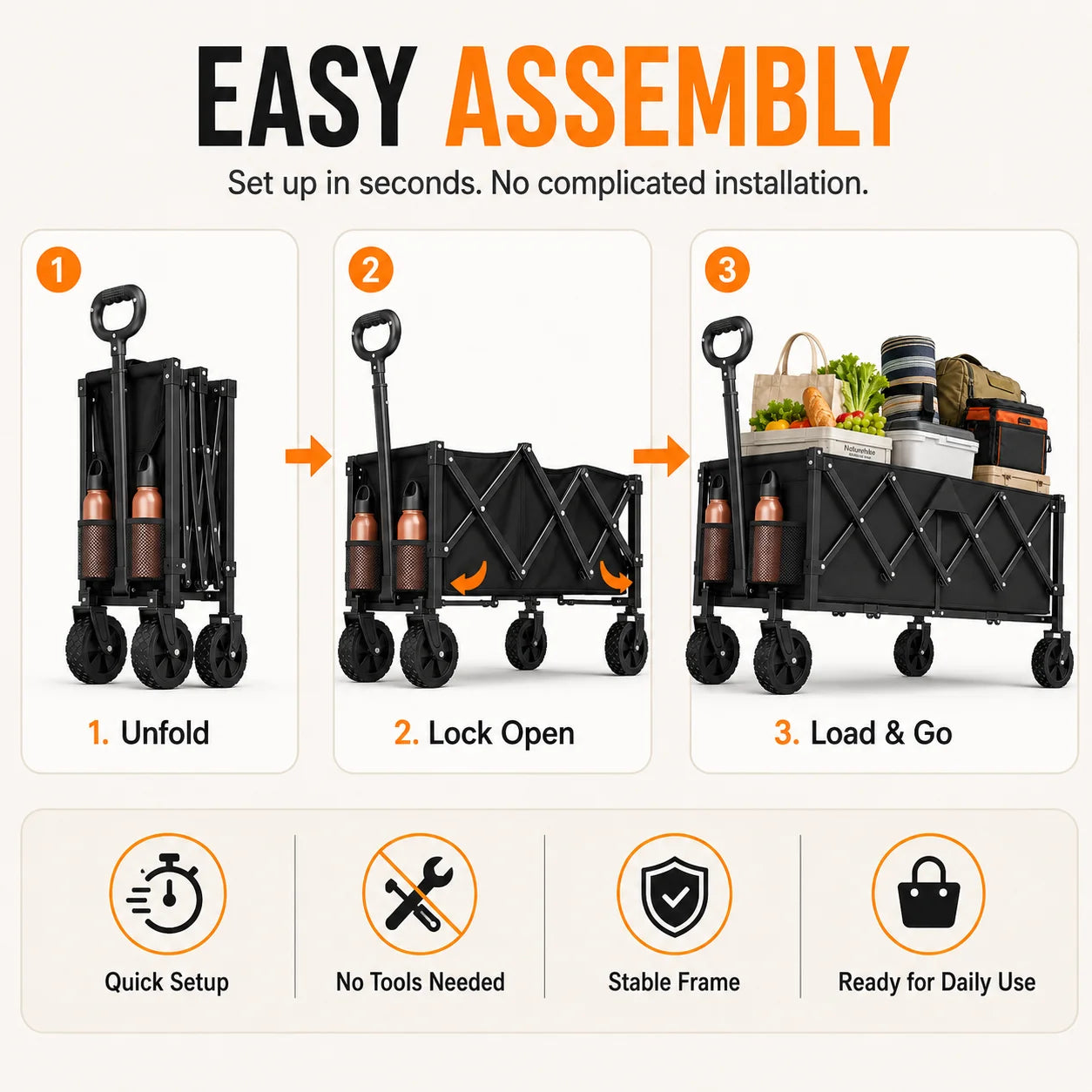 460 lbs Heavy Duty Foldable Wagon, Folding Utility Wagon with All Terrain Wheels, Adjustable Handles and Side Bags, Portable Outdoor Cart for Camping, Grocery, Garden, Sports and Beach