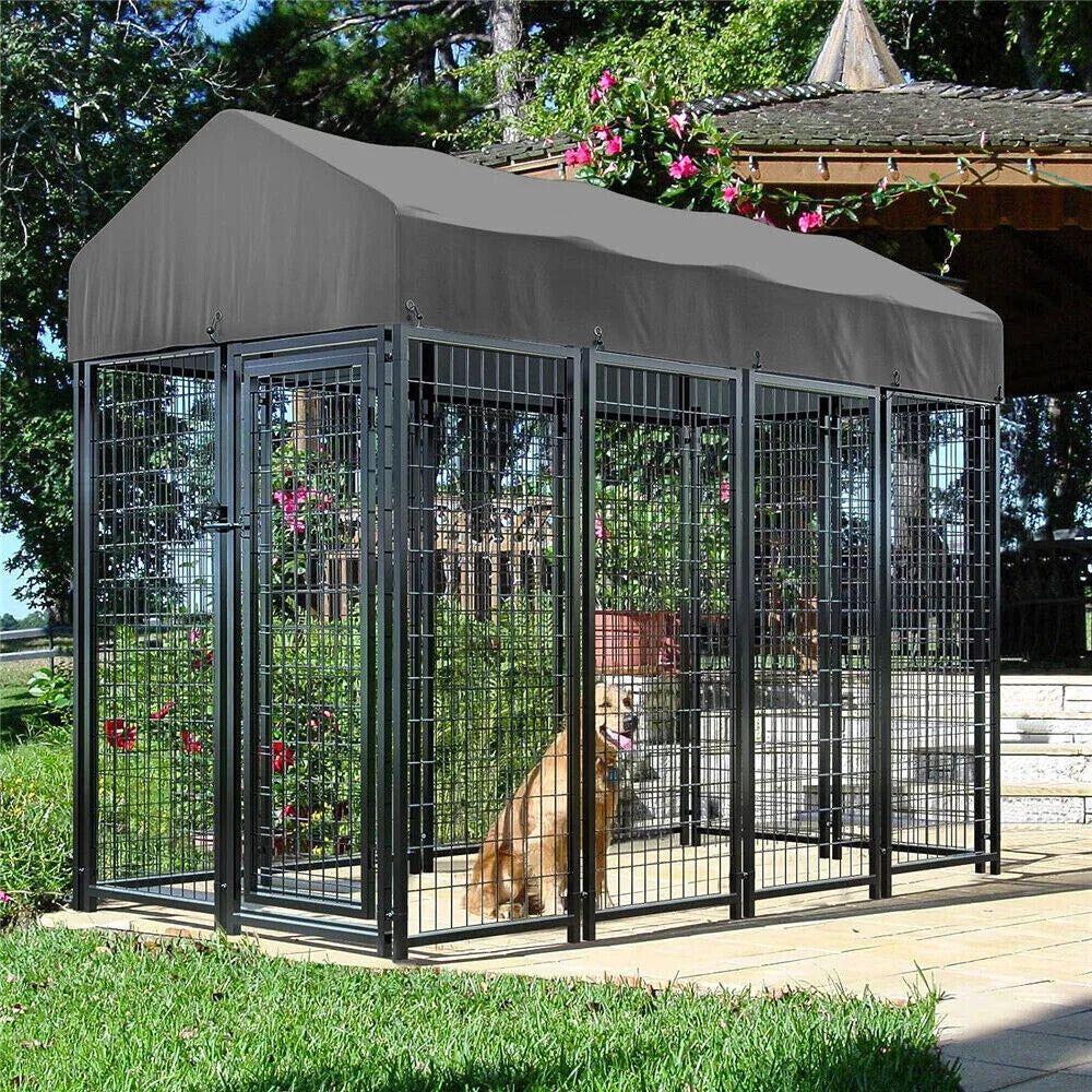 A Heavy-Duty Large Dog Kennel Pet Welded Metal Playpen Animal Cage with Roof Cover Pet Run Enclosure Playpen House Outdoor Indoor
