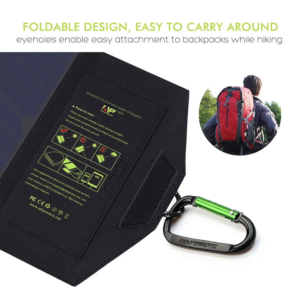 Foldable Solar Panel 5V 21W Portable Solar Charger Waterproof Solar Battery for Mobile Phone Outdoor Camping Hiking RV