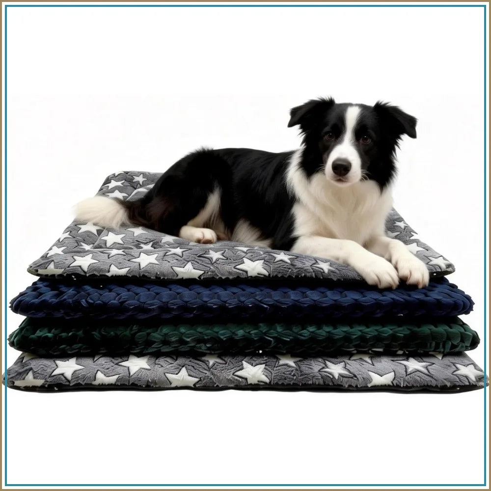 4 Piece Washable Dog Bed Mat with Anti-Slip Bottom, Deluxe Plush Memory Foam Crate Pad, Waterproof Outdoor Kennel Mat for Dogs & Cats, Large, Medium, Small Puppy Size 30" x 20"