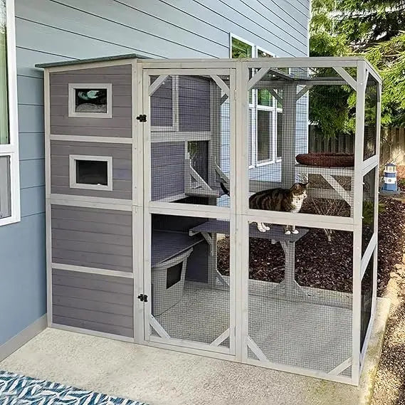 House Catio Outdoor Cat Enclosure 76.8 Large Kitty Shelter for Cats Outdoor Patio, Large Weatherproof Cat Cage with Window