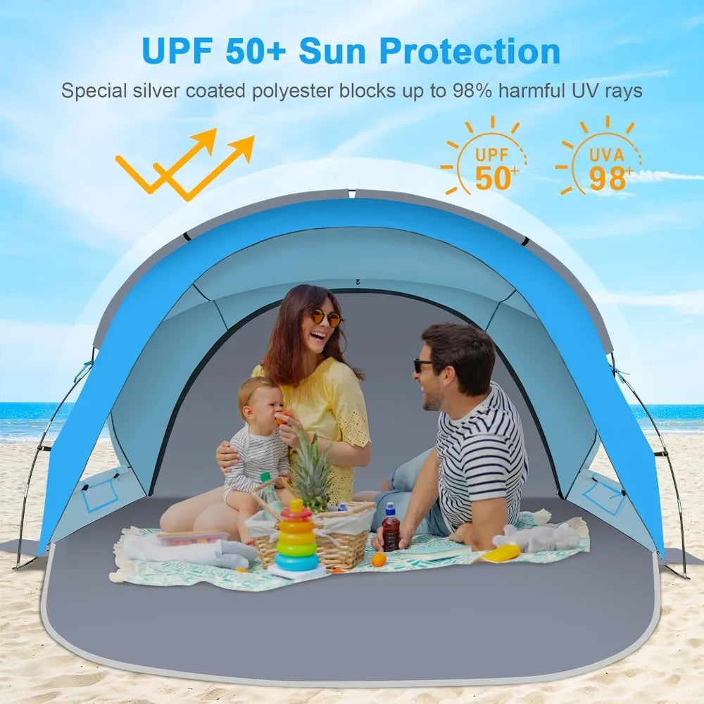 UPF50+ Beach Tent for 1-7 Person, Lightweight & Portable Sun Shelter with 2 Doors, Easy Setup