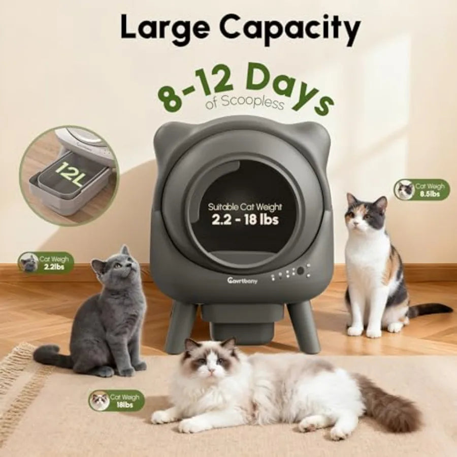 Automatic Litter Box, Self-Cleaning Litter Box, Cat Robot for Multiple Cats, with Smart APP Control and Health Monitoring