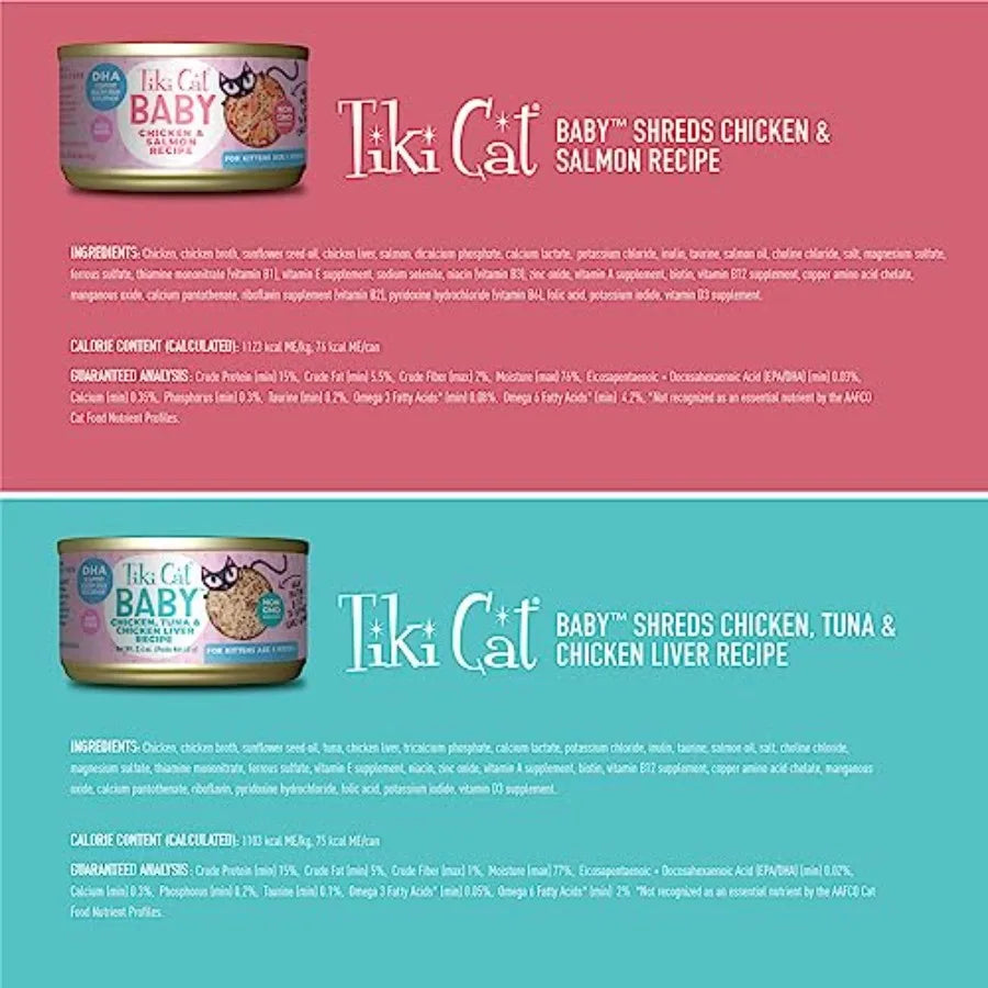 Baby Wet Cat Food for Kittens, Shreds Variety Pack 2.4 oz. Cans 12 Count