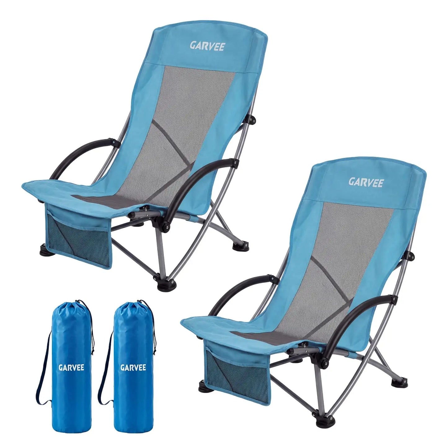High Back Beach Chair, Folding Beach Chairs, Extra Wide Seat Chair with Cup Holder, Storage Pocket & Carry Bag for Camping Travel