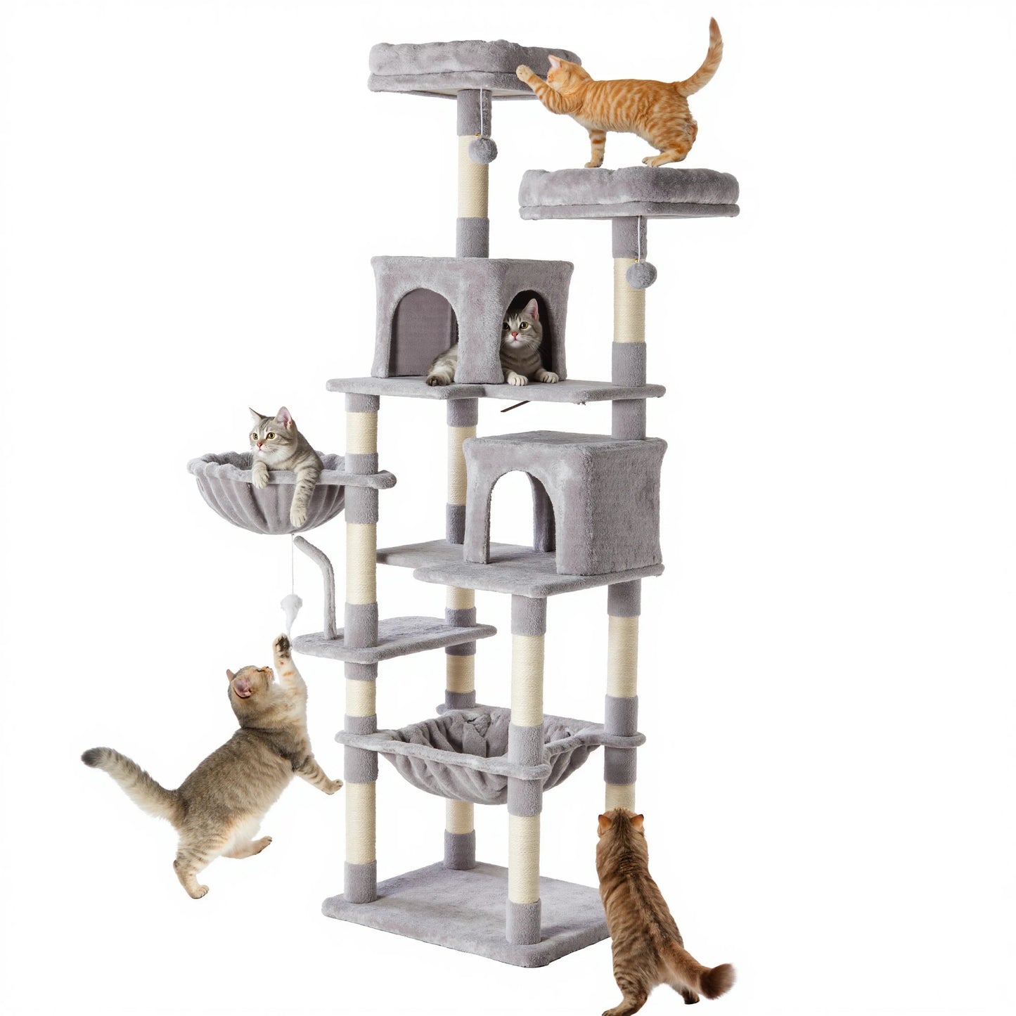 71 Inch Cat Climbing Tower Natural Sisal Scratching Posts, Multi-Level Cat Tree Tower with Condo Pet House for Indoor Cats