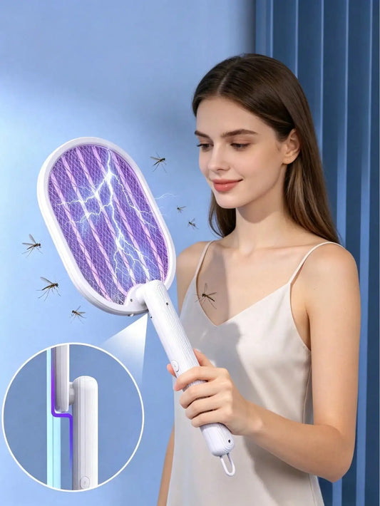 Bug Zapper Electric Fly Swatter, Foldable Fly Zapper, 4000V Mosquito Killer With 3 Layer Nets, USB-C Fly Killer Flying Insects Control For Indoor Home And Outdoor