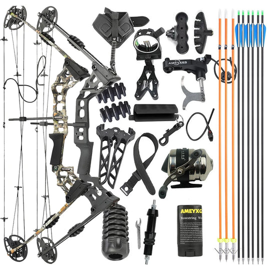 Compound Bow Set 20-70 lbs Adjustable 320FPS 80% Let-off RH LH for Hunting Target Shooting Archery Practice Use