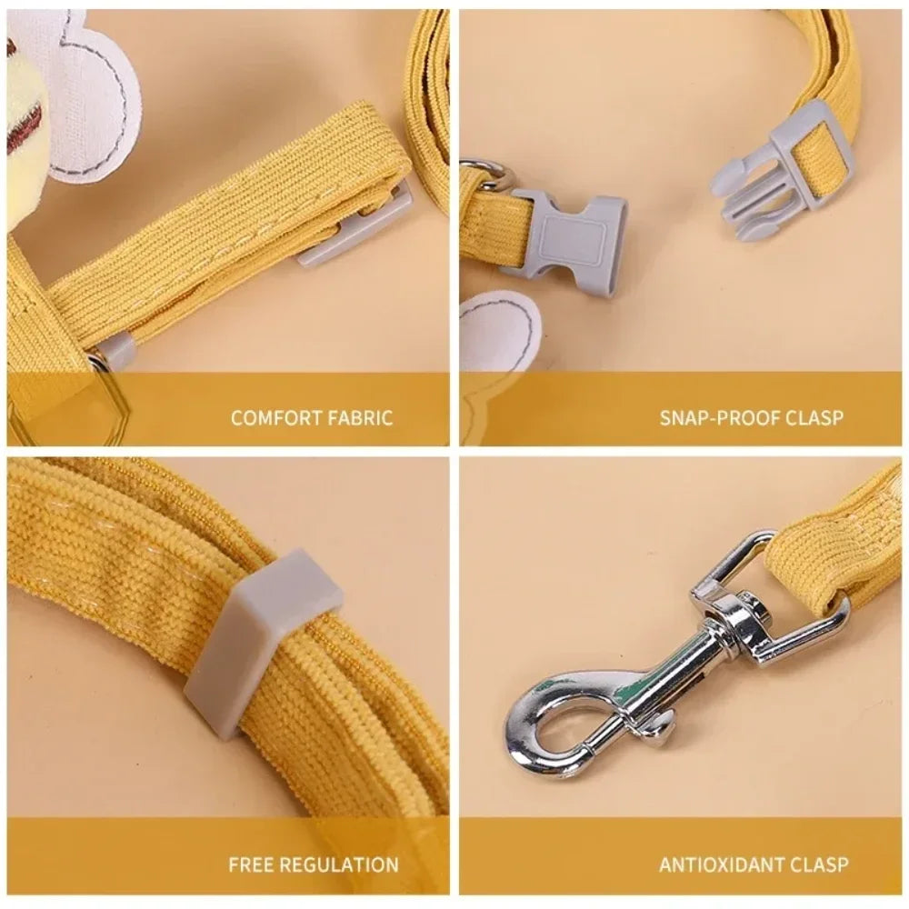 Cat Harness Leash Collar Set Adjustable Cartoon Bee Double Layer Dog Harness  Small Medium Pet Collar Leash Outdoor Walking