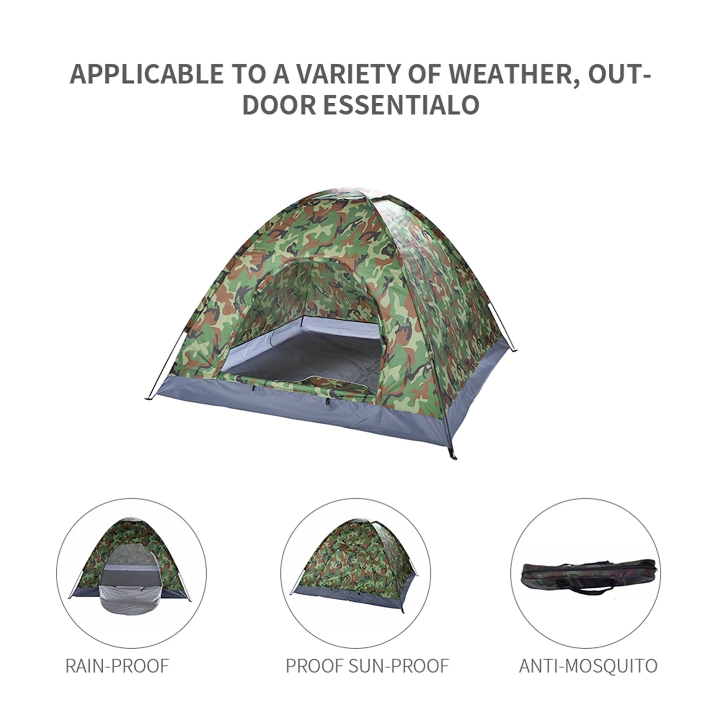 3-4 Person Camping Dome Tent Waterproof UV Proof 180T Silver Coated Polyester Fiberglass Poles Portable Bag Outdoor Camouflage